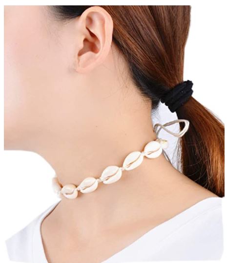 Handmade Summer Beach Shell Conch White Velvet Rope Choker Necklace Adjustable